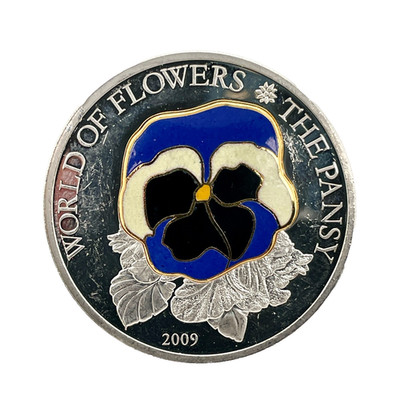 2009 Cook Islands 5 Dollars World of Flowers The Pansy Colored Proof Silver Coin