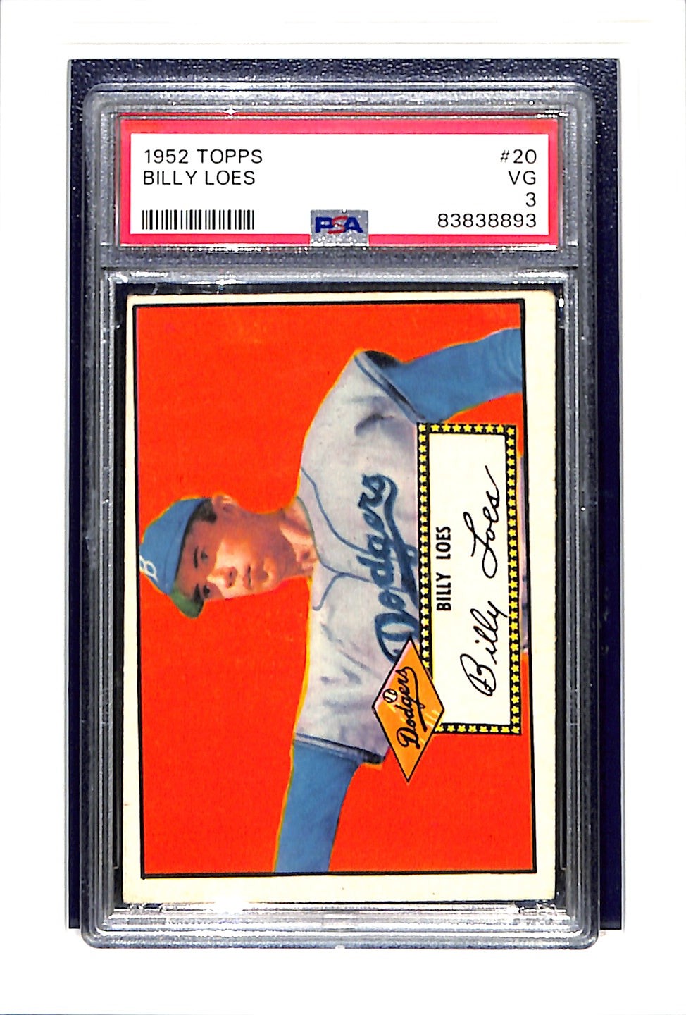 1952 Topps #20 Billy Loes Red Back PSA 3 Dodgers