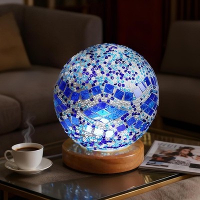 Mosaic Table Lamp Stained Glass Light USB Power Dimmable Geometric Pattern Am...