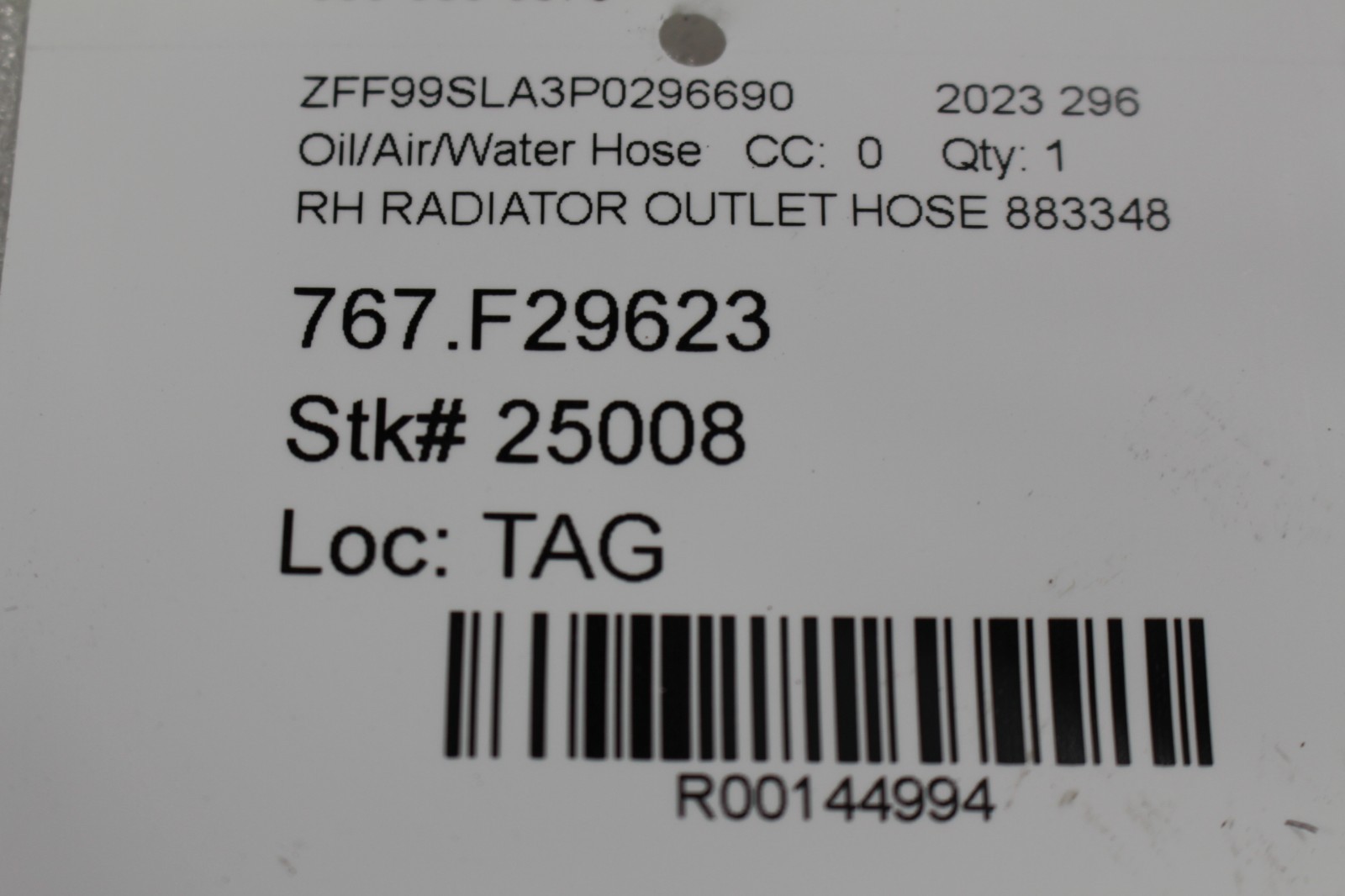 Ferrari 296 GTB, Radiator Hose, Used, P/N 883348