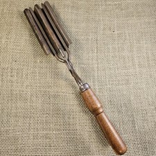 Antique Crimping Iron Wooden Handles 10.5" Hair Style Victorian Curls Prop