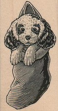 Stocking Dog 2 1/4 x 4" Rubber Stamp, Christmas Stamp