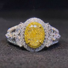 3.00Ct Oval Cut Yellow Citrine Halo Women's Engagement Ring 14K WhiteGold Finish