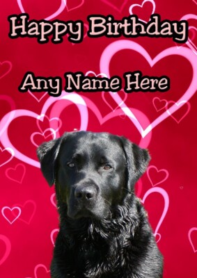 Schwarzer Labrador Hund A5 personalisierte Karte Herzen Geburtstag Jubiläum etc MM8