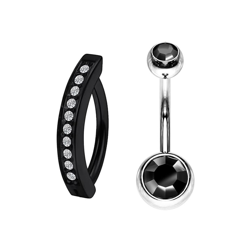 G23 Titanium 14G Double Row CZ Clicker Belly Button Ring Navel Piercing Jewelry