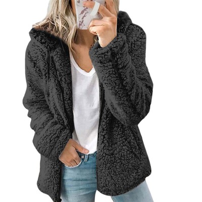 NEU Damen Plüsch Warme Winterjacke Teddyfell Winter Fleecejacken Kapuzen Mantel