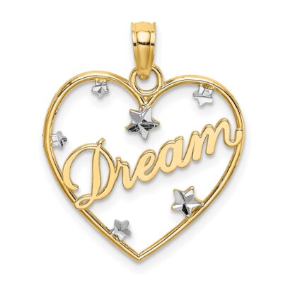 14k mit Rhodium Diamantschliff TRAUM Herz mit Sternen Charm