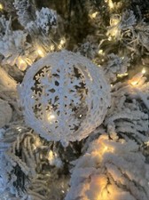New Kurt Adler White Silver Glitter Snowflake Ball Ornament Resin 5  