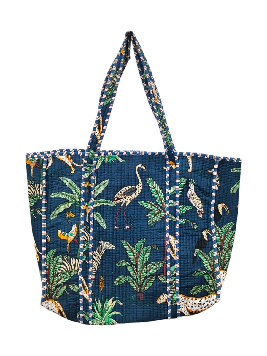 Indian Blue Jungle Print Quilted Shoulder Bag Women's Beach Cotton