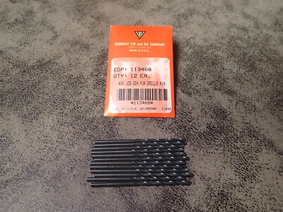 NEW Vermont Tap & Die 113468 Jobber Length #34 HSS Drill Bits 12 Pack (BN422)