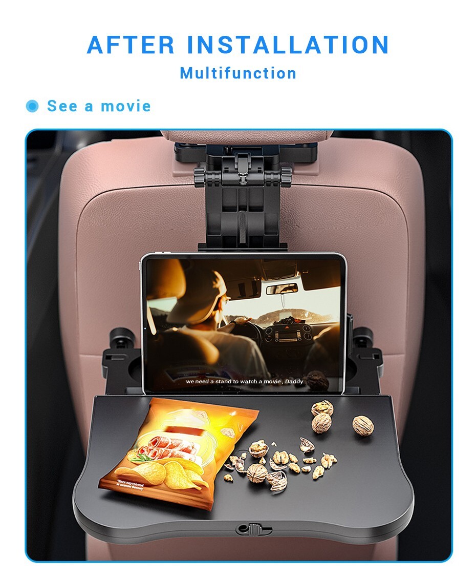 Car Seat Back Foldable Tray Laptop Table Auto Seatback Desk Cup