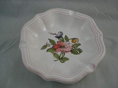 Glazed Terra Cotta Ashtray White Floral Flowers Pretty Nice Excellent Condition