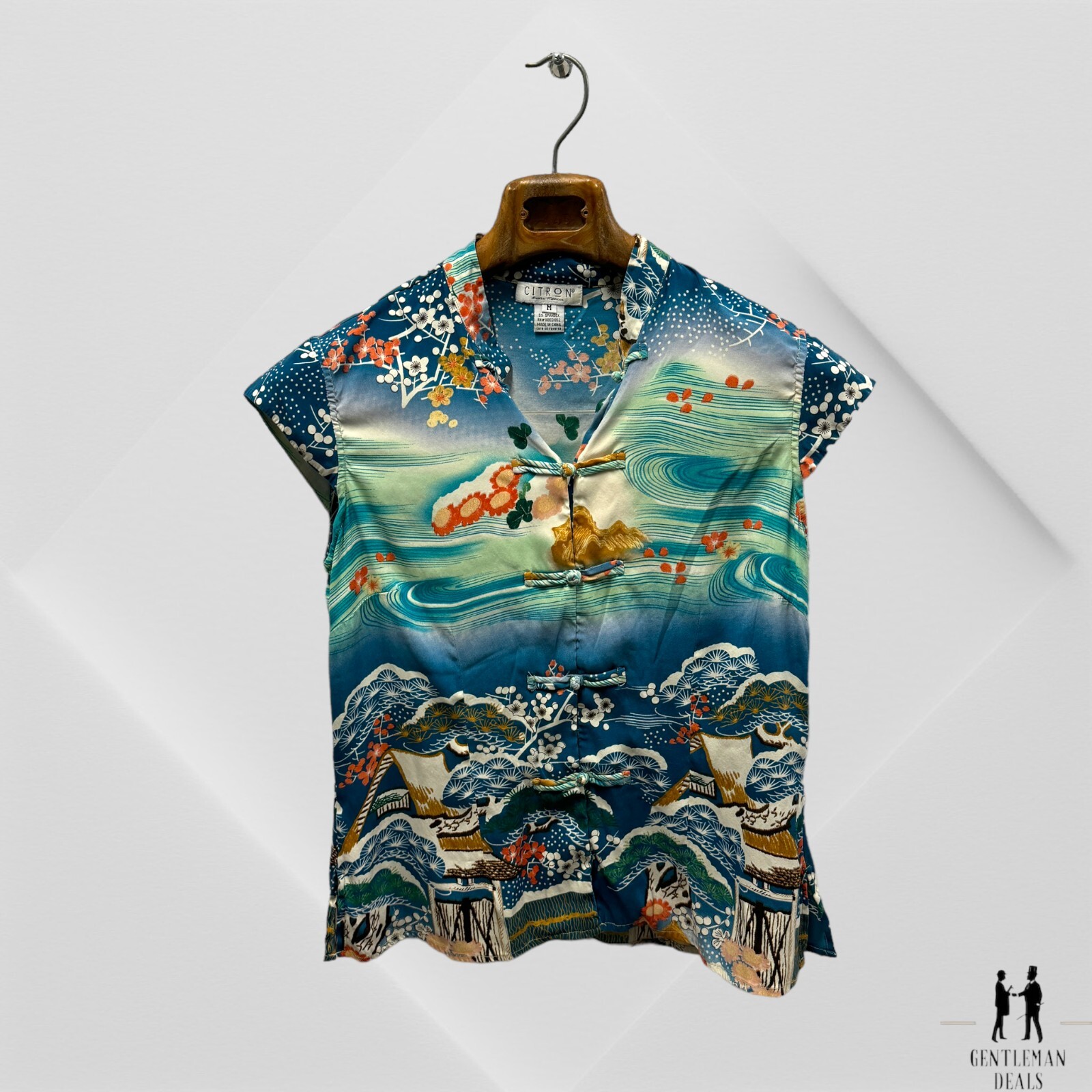 Citron Santa Monica Green Oriental Tunic Tshirt 100% Silk Spandex Top Soft M