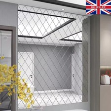 32X Glass Mirror Tiles Set 50x100cm Wall Sticker DIY Self-adhesive Makeup Mirror