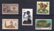 BOY SCOUTS - COMPLETE SET OF 5 U.S. POSTAGE STAMPS  - MINT CONDITION