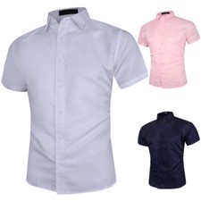 Mens Short Sleeve Casual Shirts Formal Slim Fit Dress Shirt Top Summer T Shirt