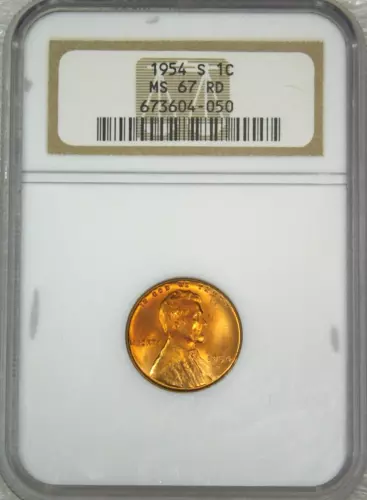 1954-S Lincoln Wheat Cent NGC MS67RD Bright Red Superb Luster PQ #D839