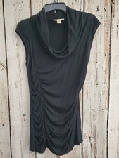 Women's Medium Kenar Sleeveless Ruched Side Cowl Neck Little Black Dress EUC