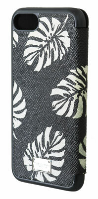 DOLCE & GABBANA Phone Case Front Cover Black Palm Leaf Leather iPhone 7 RRP $500