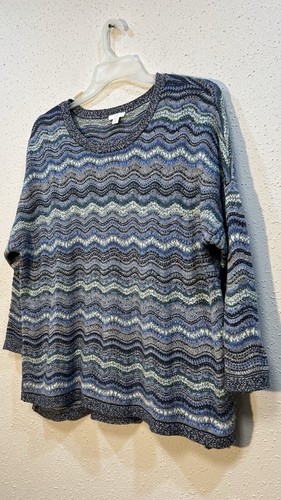 J Jill Sweater XLP Multicolored Wave Stripes Cotton Blend Pullover Round Neck - Picture 5 of 13