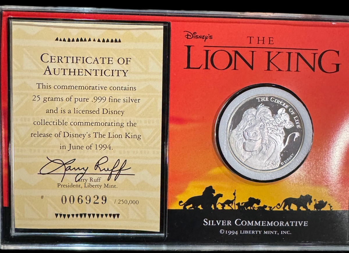Disney's The Lion King 銀貨 1994年発行 1994 Disney The Lion King 25 grams .999 Silver Coin | eBay