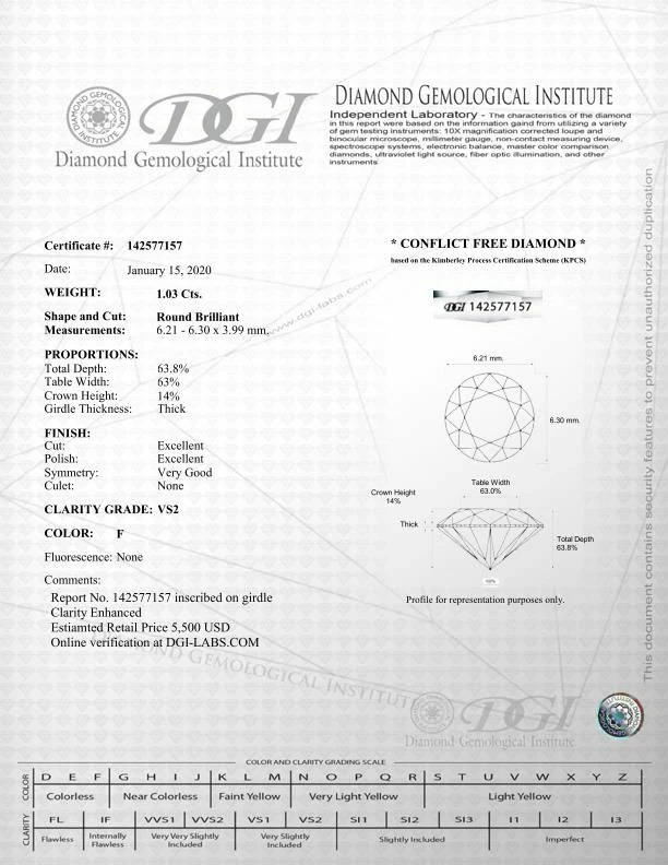 Round Shape Diamond Loose 1.03 Carat White Color F/VS2 Certified Natural Enhance - Image 3 of 4