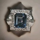 Blue Topaz-ISG 925 Thialand Stamped: Vintage; Sterling Silver Scroll Ring Size 7 — photo 2