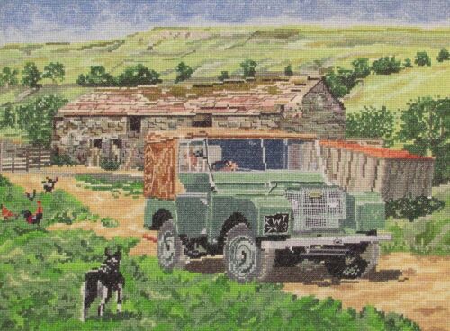 Hop in Shep countryside Landrover counted cross stitch kit/chart 14s aida - Picture 1 of 5