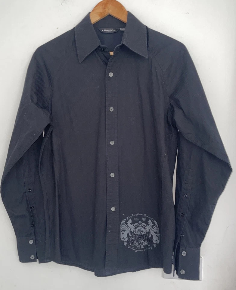 Rusty Men’s Black Long Sleeve Striped Shirt  ~ Size Small - Image 2 of 4