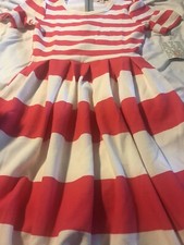 Lularoe White/Bright Pink Stripes Amelia Dress 👗 🦄 Pleated Pockets XS 2-4 New