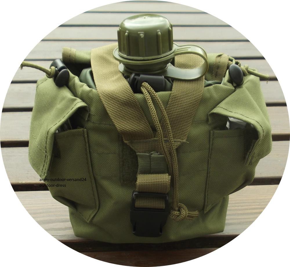 Jolmo Lander MOLLE Feldflaschentasche – Für 1,2L US Feldflasche, Coyote Tan/OD, Mit Schultergurt