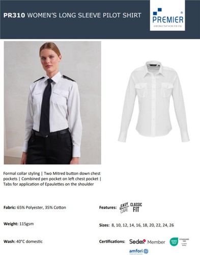 Damen Pilotenhemd Damen Langarm Bluse Polizei Security Arbeitskleidung Uniform - Bild 7 von 11