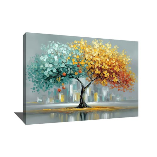 Albero colorato arte da parete incorniciato albero autunnale stampa arte albero della vita tela parete a - Foto 9 di 10
