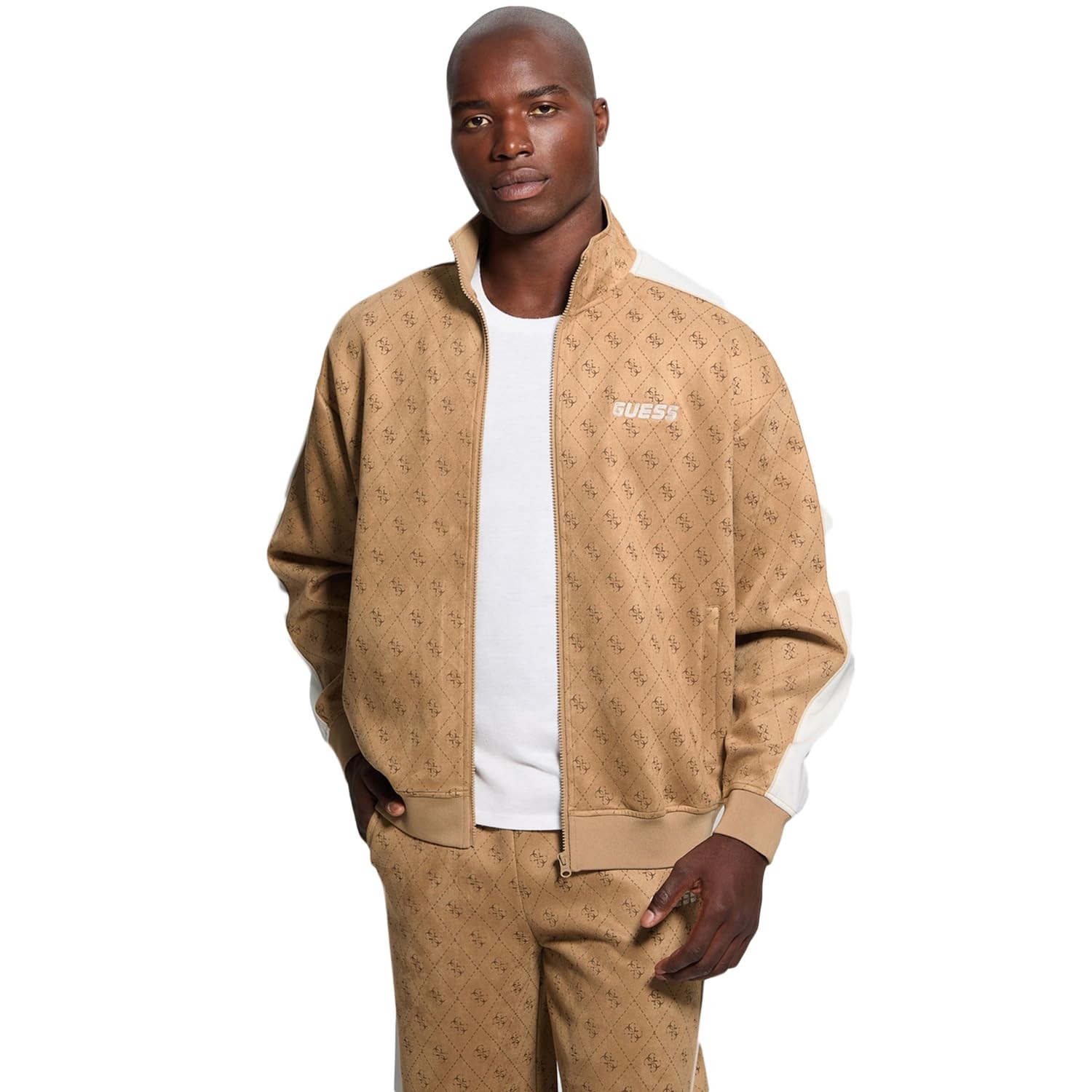 GUESS Mens Eco 4G Mojo Full Zip Sweatshirt 4G Foamy Taupe Aop Large 17590₽