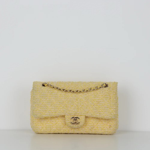 CHANEL Classic Flap Bag Medium Yellow Tweed