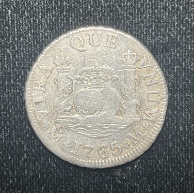 Mexico 1765 2 Reales Mo M Very Fine, Spanish Colonial Pillar Carlos III~AM49