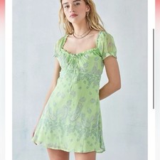 Urban Outfitters Size Medium Green Paisley Babydoll Mini Dress Boho Preppy Party
