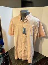 IZOD Saltwater Men's SS Button Down Shirt Orange Striped XL Cotton - NWT