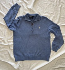 Ralph Lauren Vintage Polo 1/4 Zip Sweater 100 Cotton Light Blue Size Medium