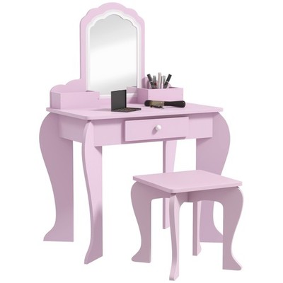 ZONEKIZ Kinder Schminktisch, Cloud Design mit Spiegel, Hocker, Schublade, Aufbewahrungsbox