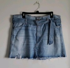 Polo Ralph Lauren Denim Distressed Fringe Mini Skirt Belted Cowgirl Rodeo 32