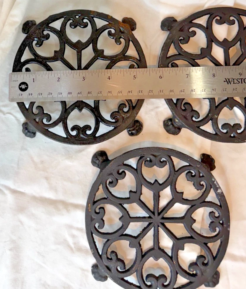 Set of 3 Vintage Cast Iron Kitchen Trivets Hot Pads ~ 3 Different Designs image 4