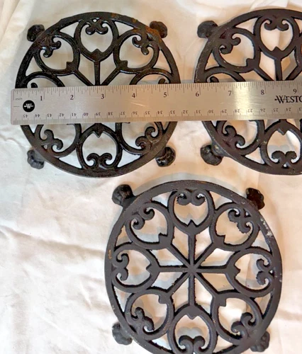 Set of 3 Vintage Cast Iron Kitchen Trivets Hot Pads ~ 3 Different Designs image 4