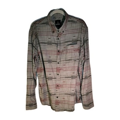 PrAna  Broderick Shirt Gray Horizonal Stripe Long Sleeve Button Dwn Mens Size Lg