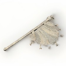 Vintage Old Hand Embossed Floral Silver  Pankha/Fan