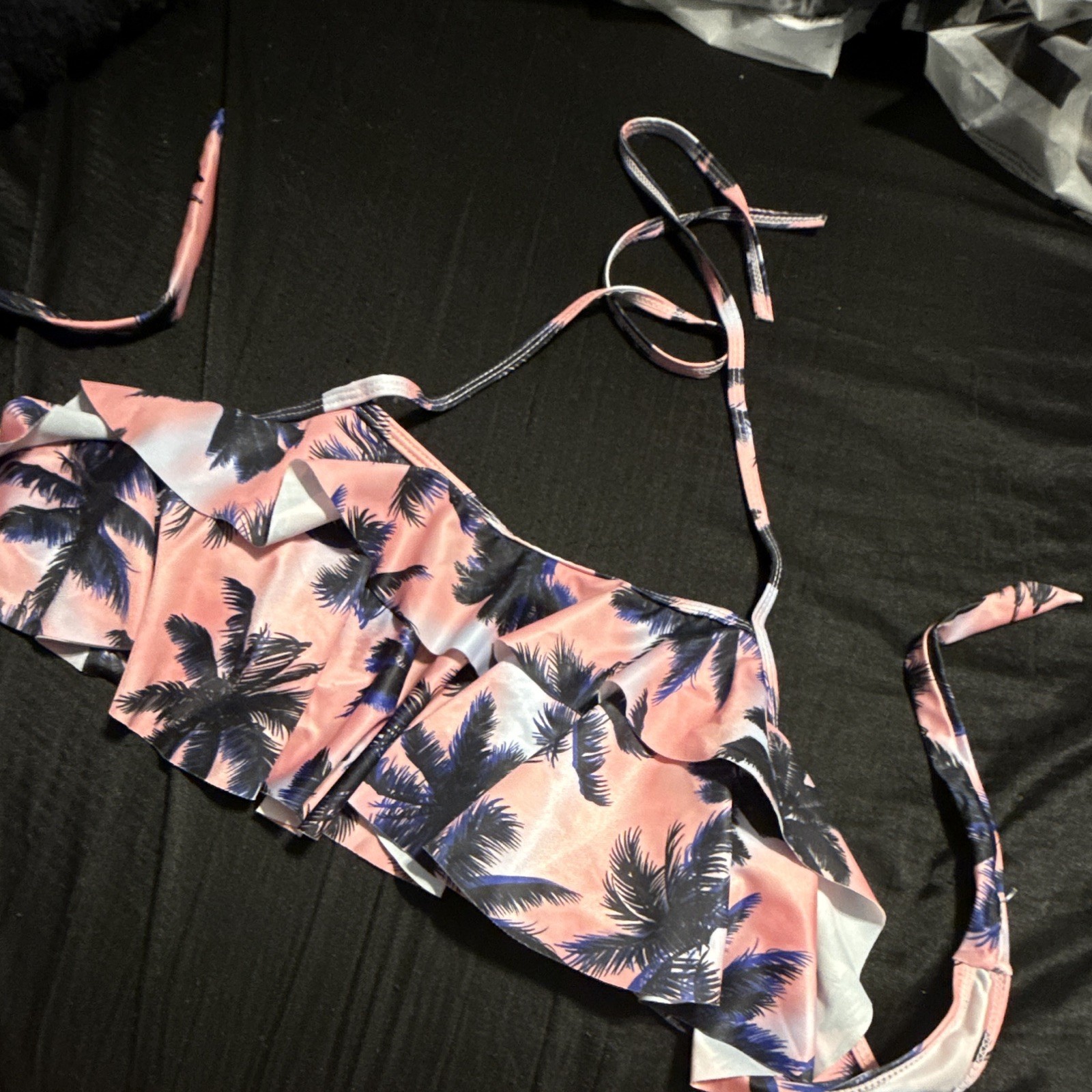 Women’s Tropical Floral Halter Tie Lined 2 Piece Bikini Pink/Blue/White M