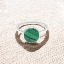 Malachite Stone Statement Bezel Elegant Birthday Ring Size 7 925 Solid Silver