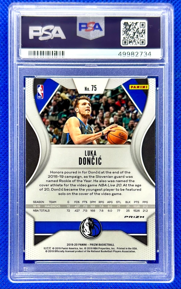 LUKA DONCIC Panini Prizm Silver Holo Refractor SP LAKERS #77 Pop gema rara PSA 10 Foto 3 de 3