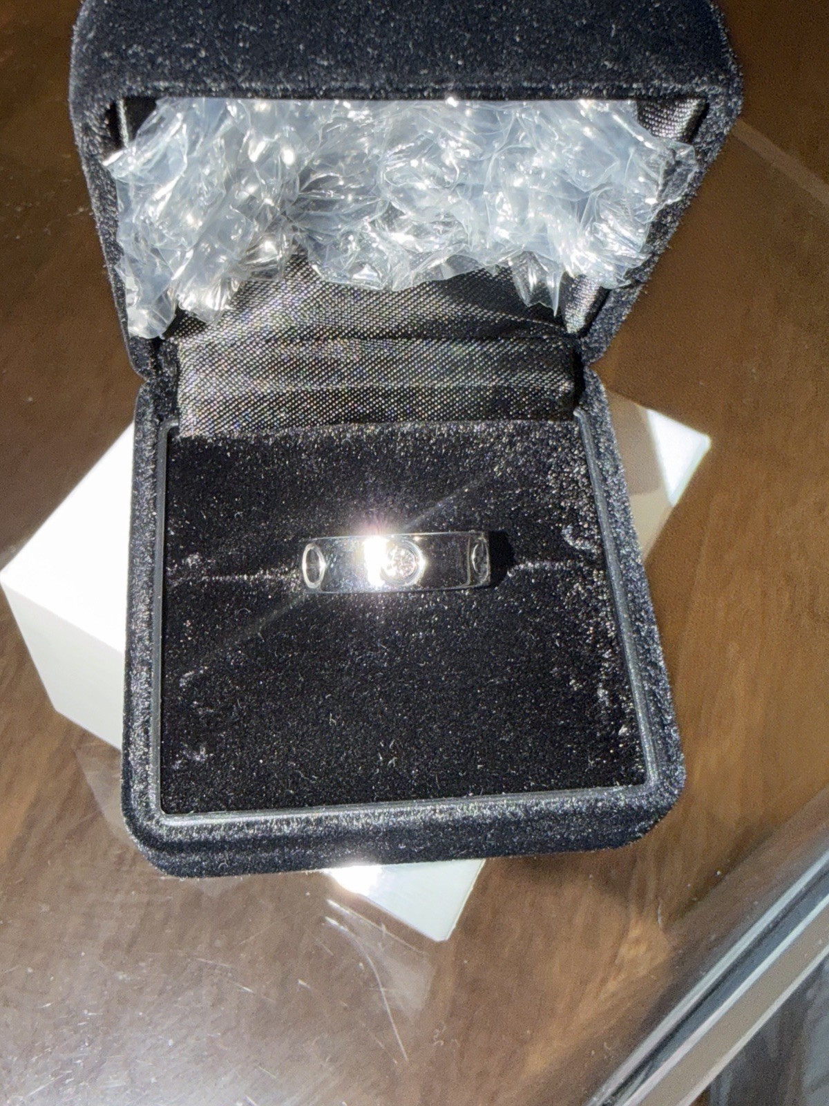 Cartier 18K White Gold Diamond 3-Stone Love Ring.