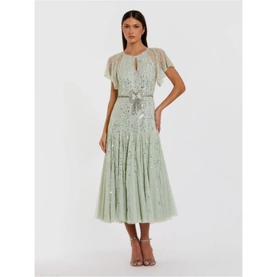 knee length dresses for ladies Mac Duggal Women's Sleeveless Brocade A Line Midi Dress main image 0